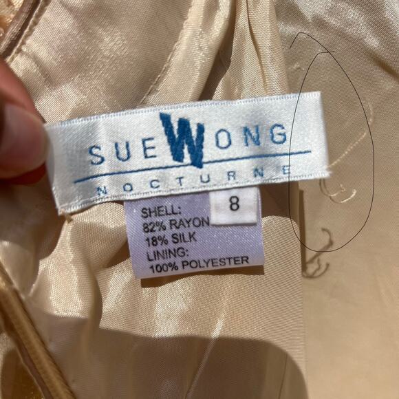 Sue Wong Nocturne Silk Beaded Halter Dress Gold Sz 8 Fringe Flapper Gatsby 30s - Picture 9 of 16